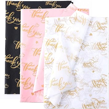 TINYFUTURE 90 Sheet Thankyou Gift Wrapping Tissue Paper 14x20 Recyclable Mix Color with Metallic Gold Packaging Bag for Wedding Birthday Showers Art Craft Party Favor Decoration