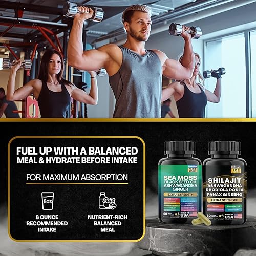 Miniatura 7 de Paquete de musgo marino + shilajit (paquete de 2)  120 cápsulas de musgo marino Eac 7000 mg aceite de semilla negra 4000 mg Ashwagandha 2000 mg