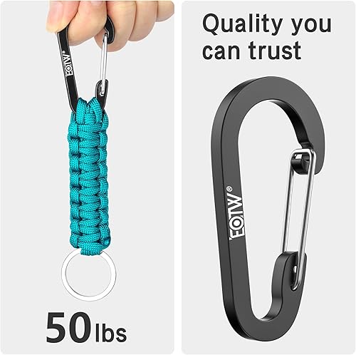 Miniatura 5 de EOTW Llavero con mosquetón, llavero de paracord con clip pequeño de aluminio en forma de D para camping, senderismo, pesca o como organizador de