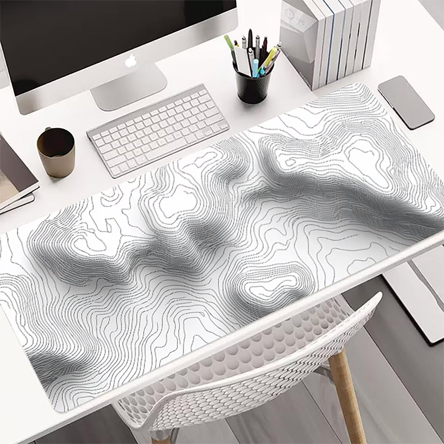 Lpfieonn Einfach Großes Schreibtischunterlage, XXL Schreibtischunterlagen, Weiß XXL Wasserdicht Gaming Mousepad mit Vernähter Rand und Rutschfeste Gummibasis, für Laptop/Hause/Büro 120x60cm PF-3881