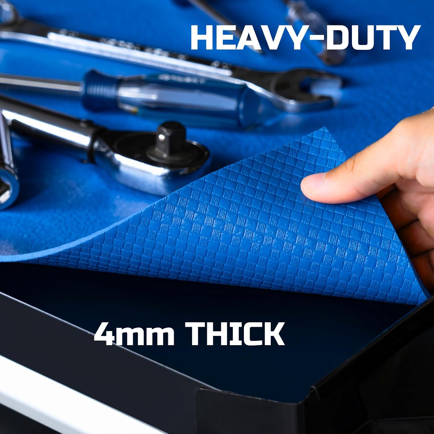 ONREVA Tool Box Liner 30" Wide x 22 Ft, 4mm Thick Heavy Duty Toolbox Drawer Liners for Tool Chest Cabinet Workbench & Garage Shelf, Protective Non-Slip Mat for Mechanics & Workshops, Blue