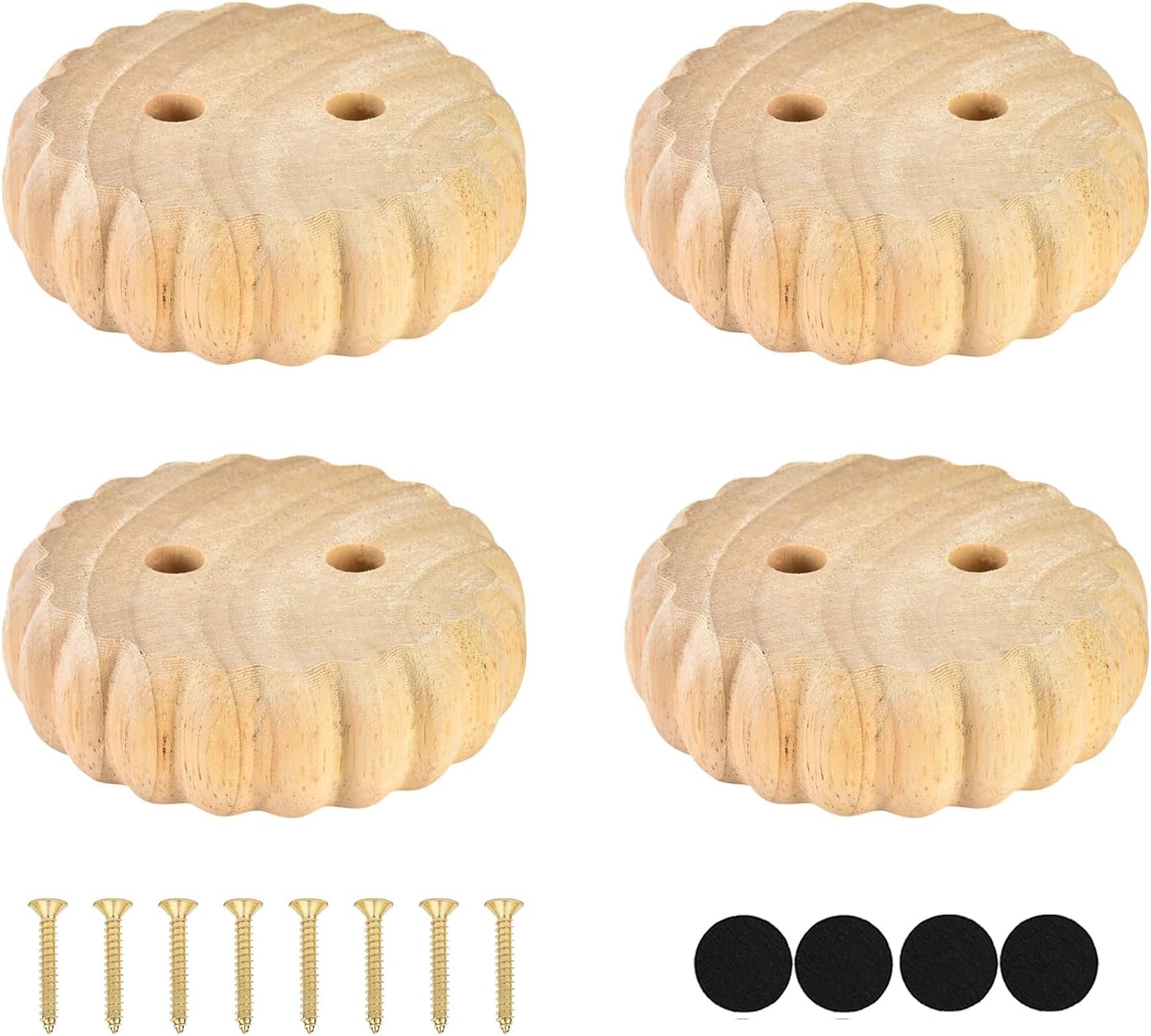 Furniture Legs 1 Inch Unfinished Wood Bun Feet Screw in | Short replacement wooden feet for ottoman, cabinet, bench, dresser