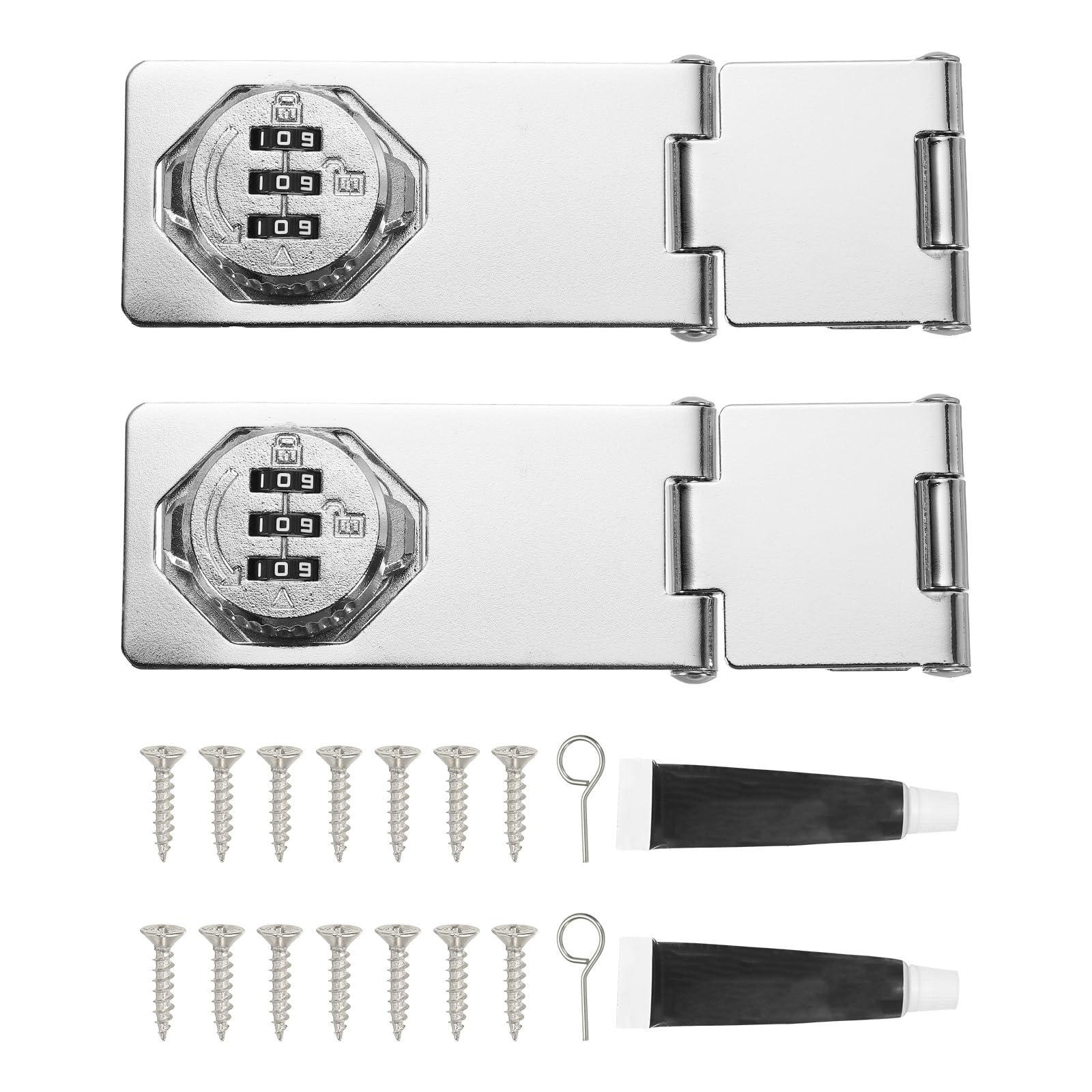 PATIKIL Password Rotary Hasp Lock (Silver) (2 Set), Tri-fold Keyless 3-Digit Combination Security Slide Latch Cabinet Locks, Suit for- Closet/Cupboard/Drawer/Barn/Garden