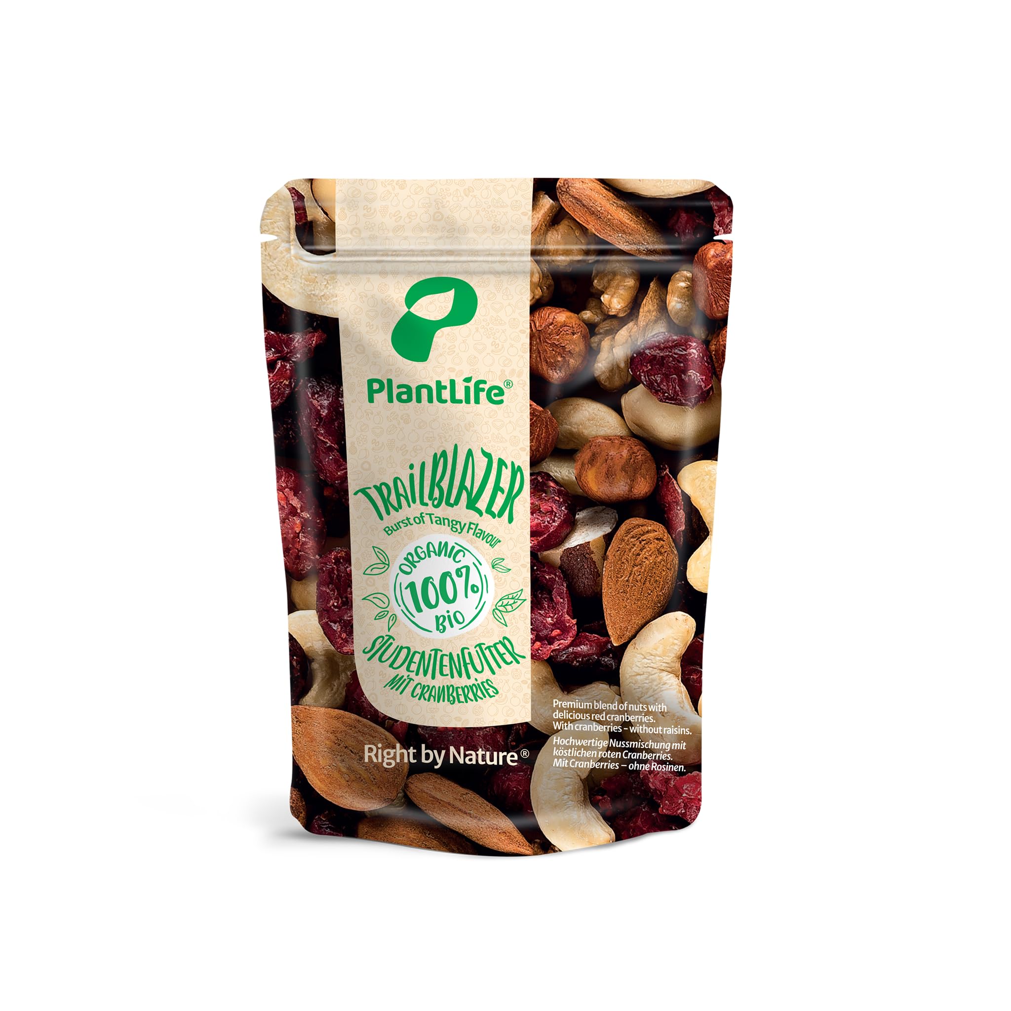 PlantLife BIO Trailblazer 650g - mix premium a base di noci biologiche croccanti senza uvetta e con mirtilli rossi