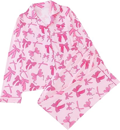 Womens 2 Piece Pajama Sets Long Sleeve Shirt & Pants Cute Pjs