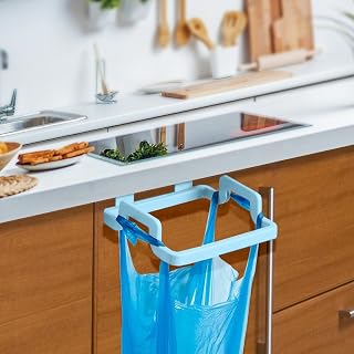 2PCS Trash Bag Holder, Cabinet Door Hanging Rack Trash Cans, Garbage Bag Organizer for Kitchen Food Waste, Blue