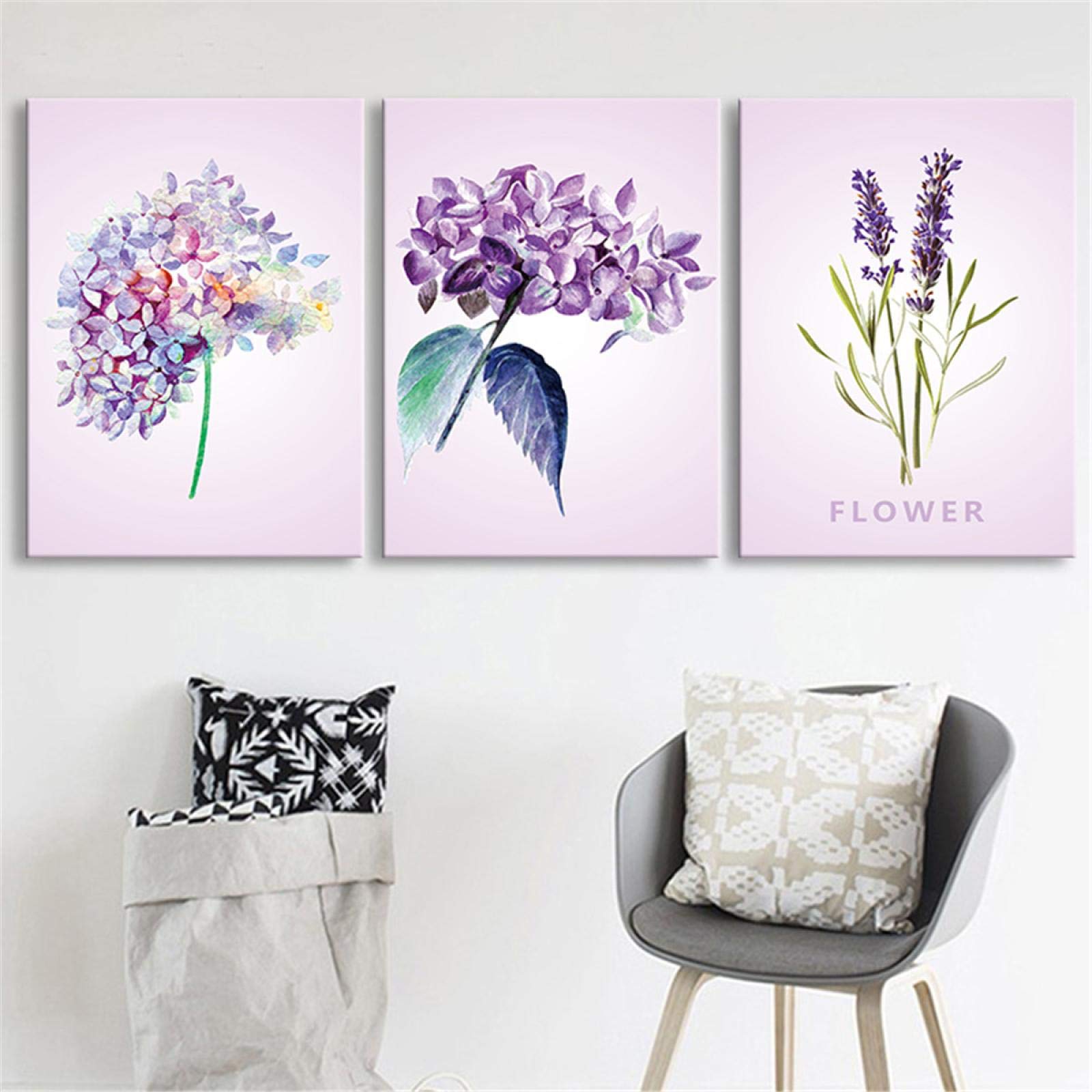 Affiche Toile Violet Lavande Hortensia 3 Pièces 40x60cm pour Décoration Salon