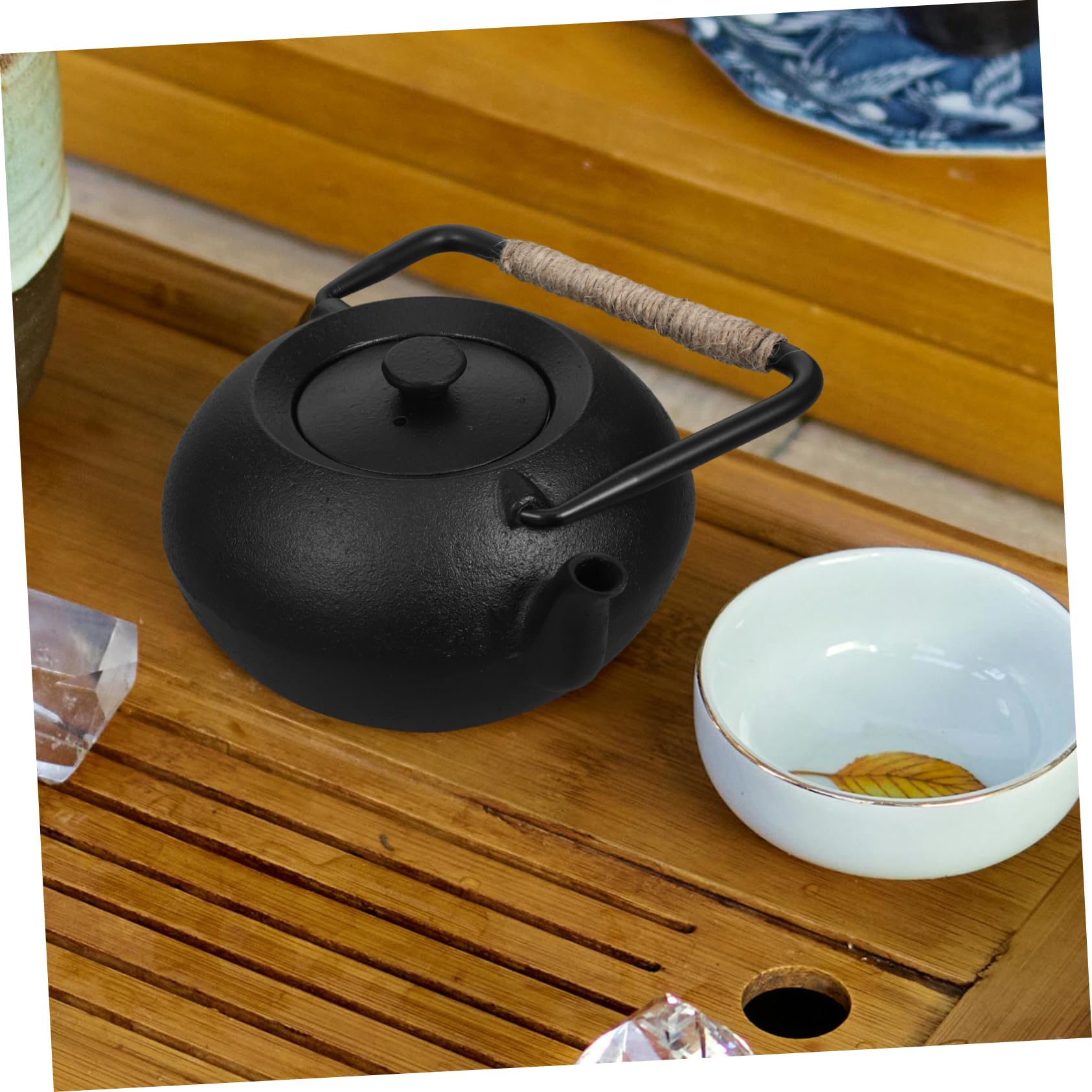 Tetera de Hierro Fundido 600ml Negra con Filtro y Asa | Infusionar Hojas Sueltas, Apta para Camping y Picnic, Hervidor Multifunción para Agua y Té
