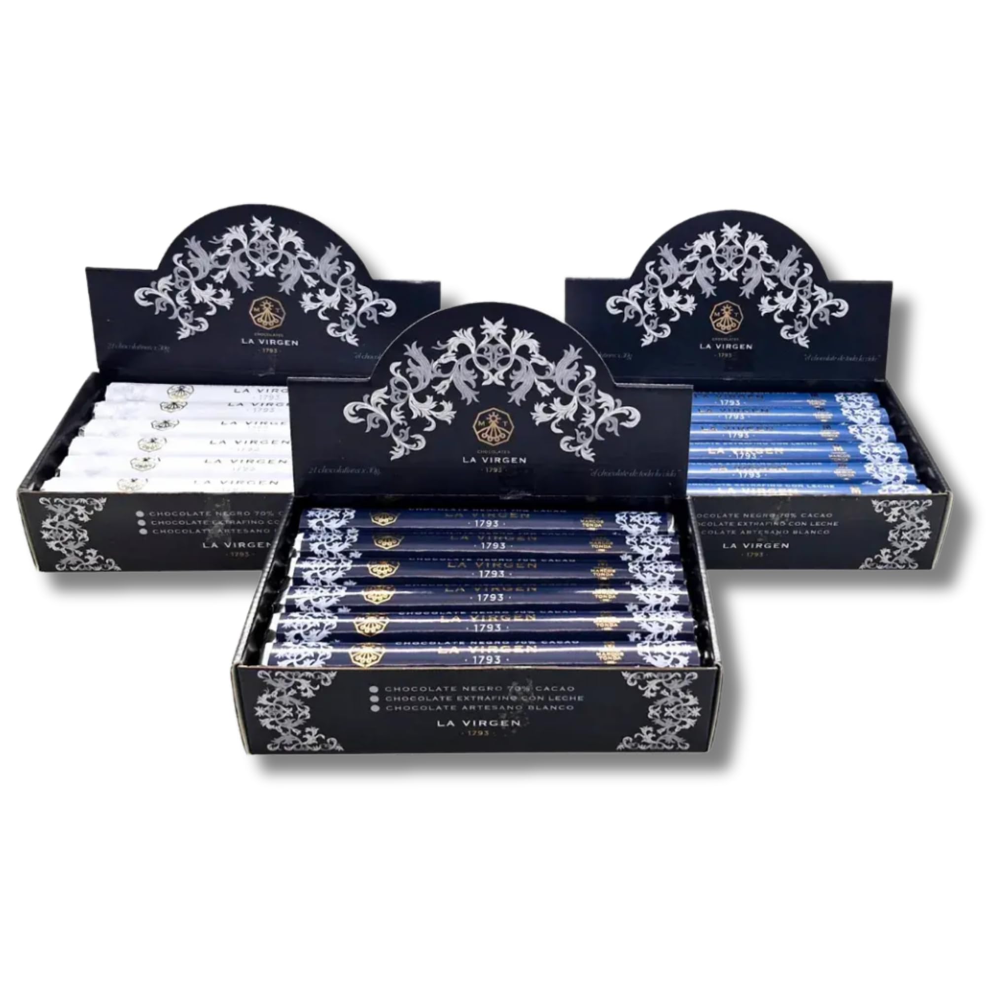 Chocolates Marcos Tonda - 3 x Cajas chocolatinas negro, leche y blanco la Virgen