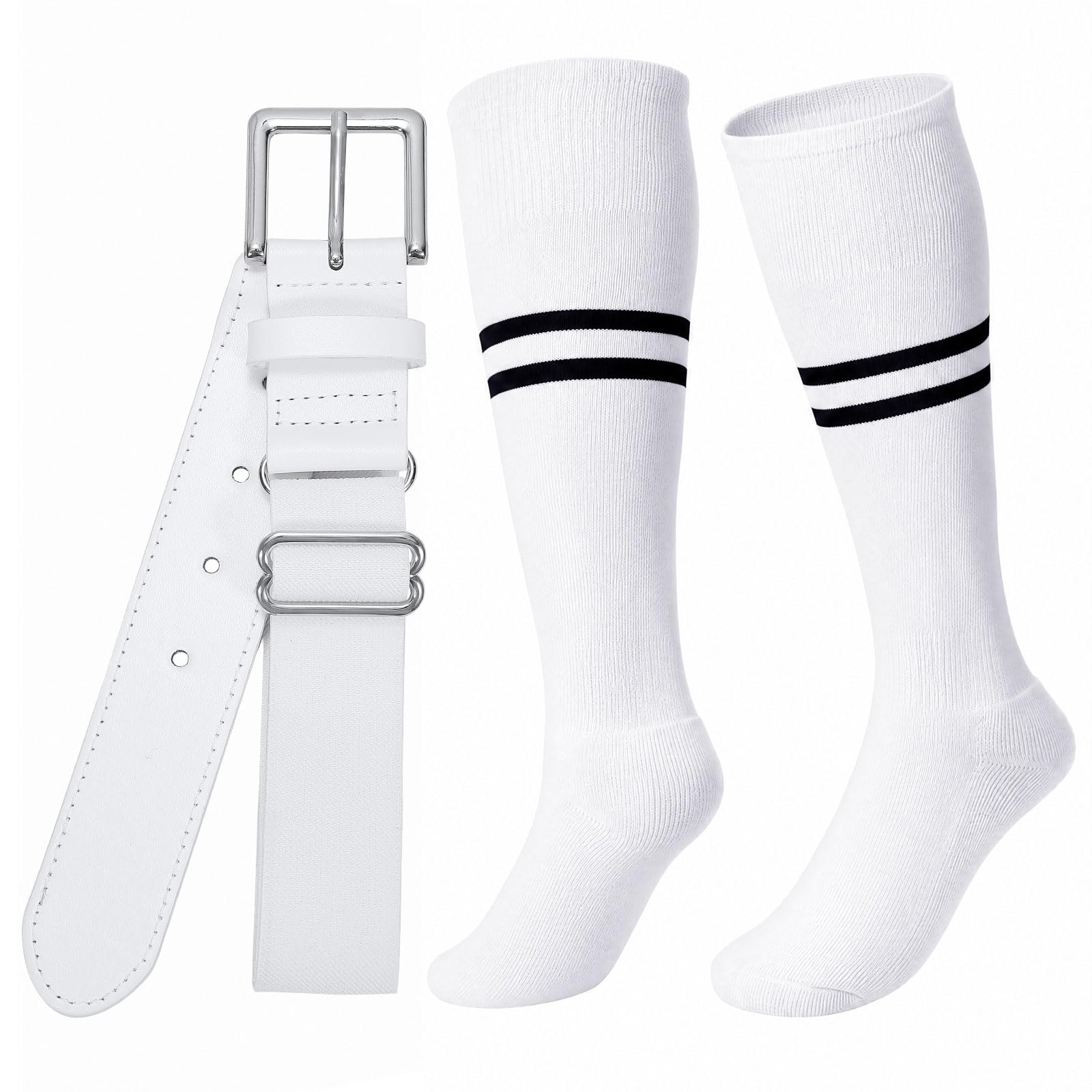 XZQTIVE Baseball Softball Socks and Belt Combo Set Adjustable Softball Socks and Elastic Belt for Kids Youth Adult