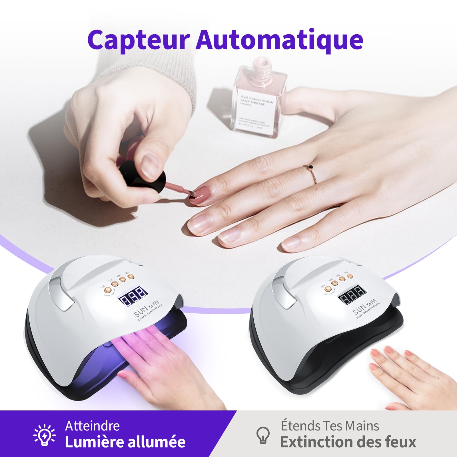 Lampe UV Ongles Gel, 220 W Lampe UV Ongles, Lampe LED Ongle avec 66 Perles LED, Machine Ongle UV à Capteur Automatique avec 4 Minuteries