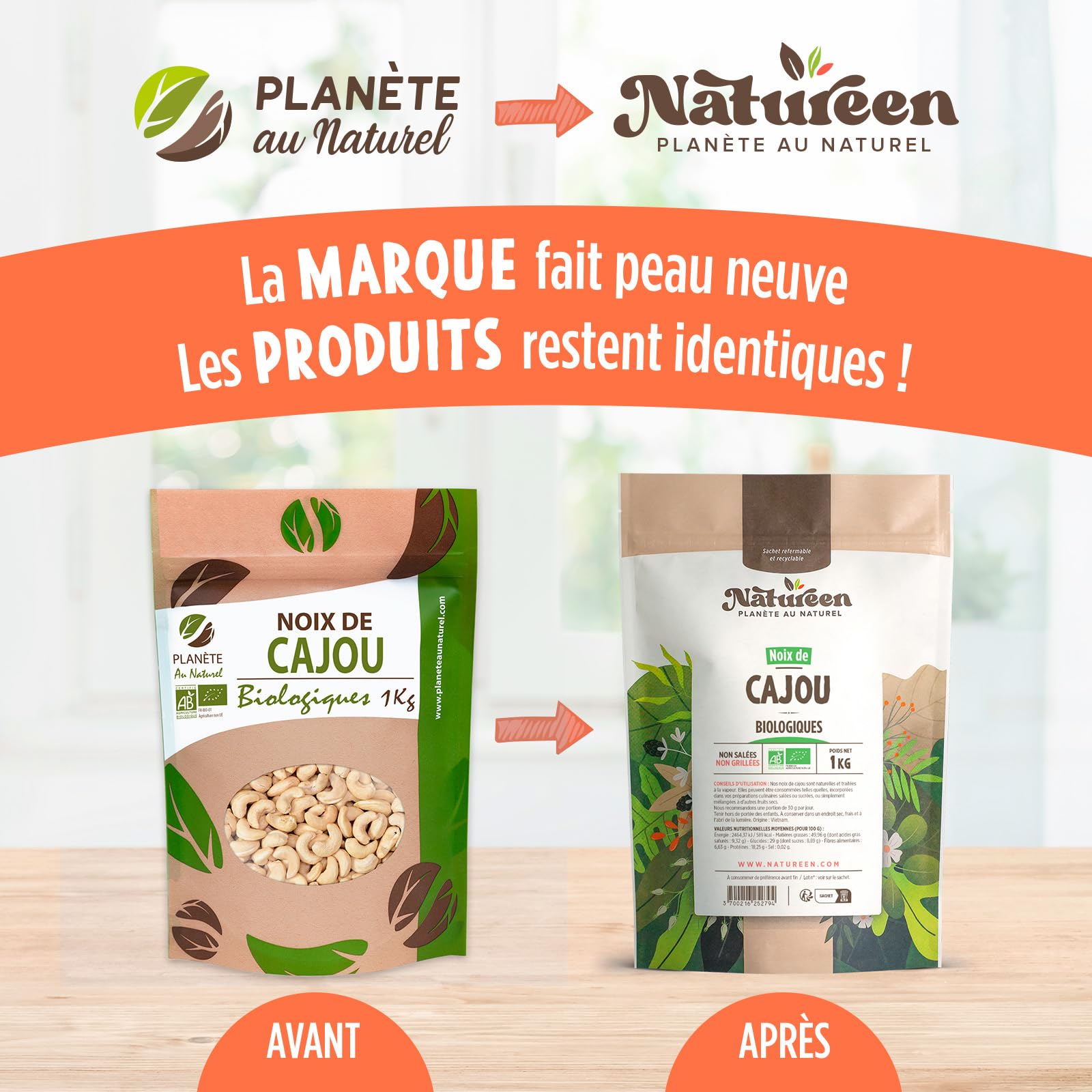 Noix de Cajou Bio 1 kg - Décortiquées - Non Salées - Non Grillées