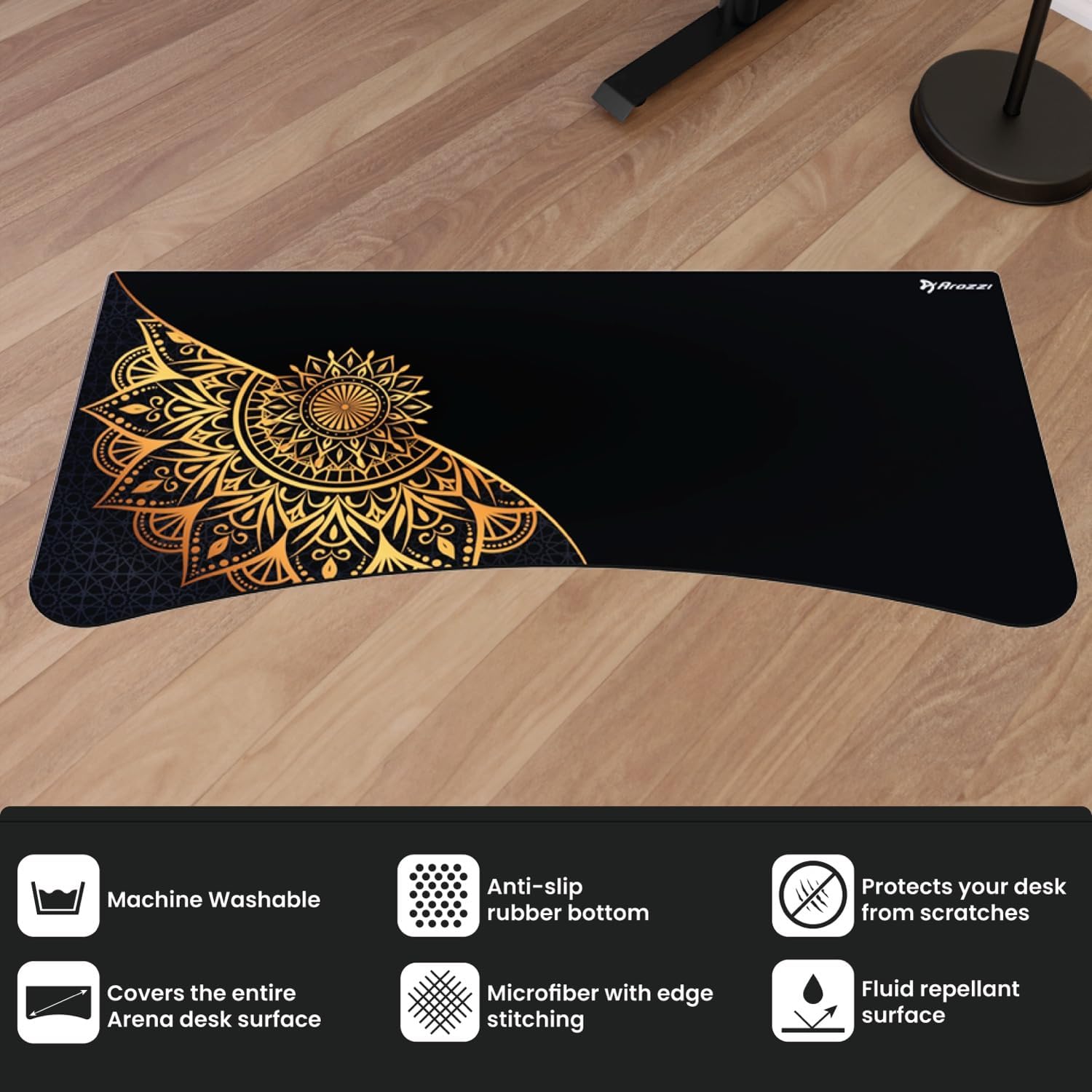 Arozzi Arena Gaming Desk Mat, Full Surface Custom Desk Pad, Interchangeable, Water Resistant & Washable Computer Desk Mouse Pad with Stitched Edges (D030)