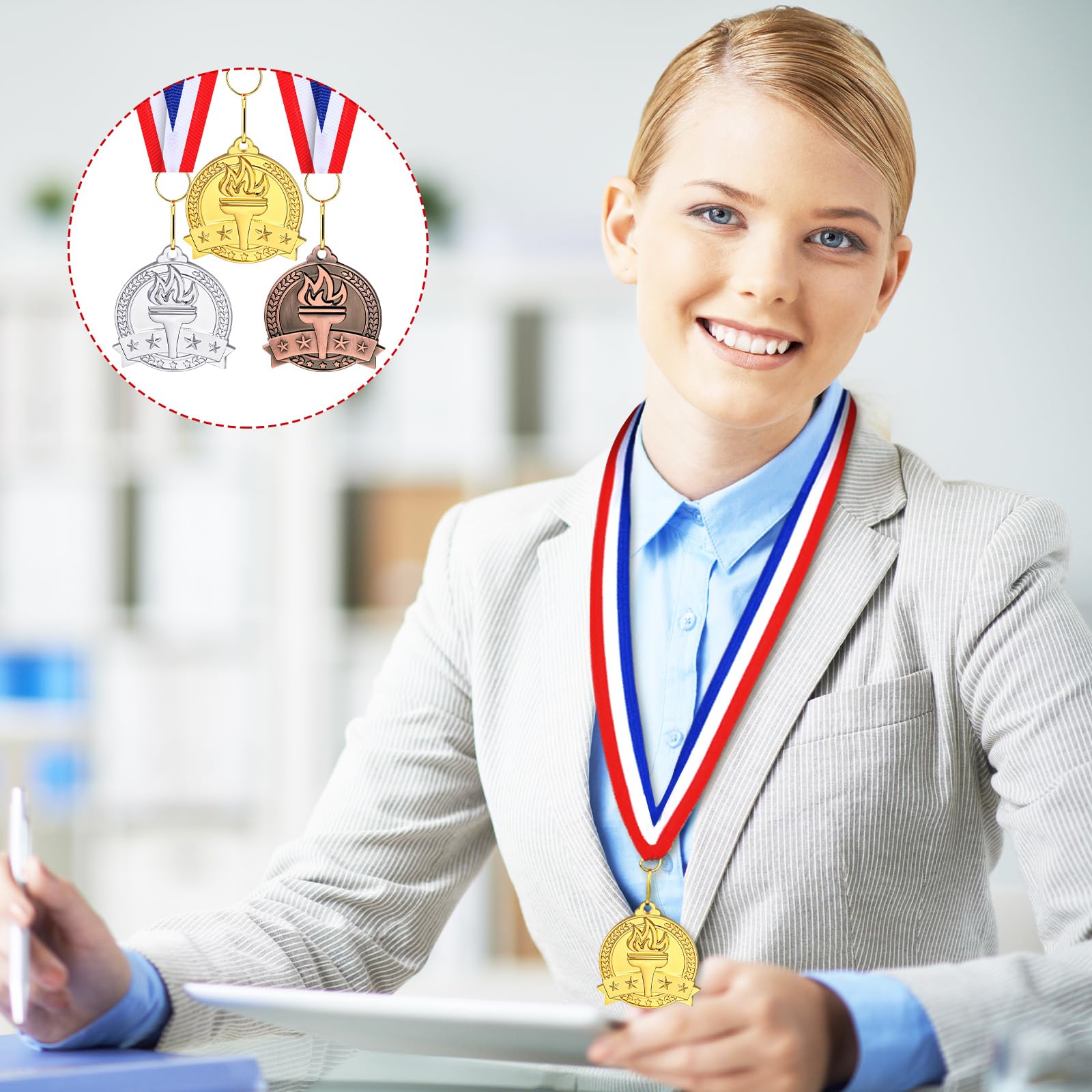 Landical Gold Silber Bronze Award Medaillen Bulk Torch Gewinner Medaillen Preis mit Nackenband für Erwachsene, Wettbewerbe, Spiele, Sportveranstaltungen, Partygeschenke und Dekorationen, 5,1 cm