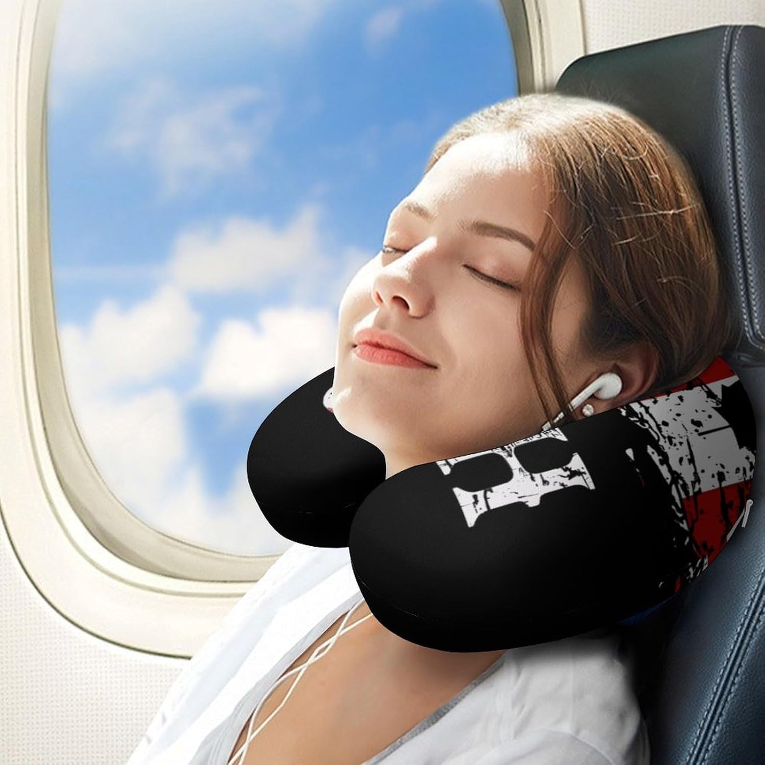 US EH U.S. Canada Flag Funny Travel Pillow U Shaped Memory Foam Neck Pillows Portable for Flight Car Home Office