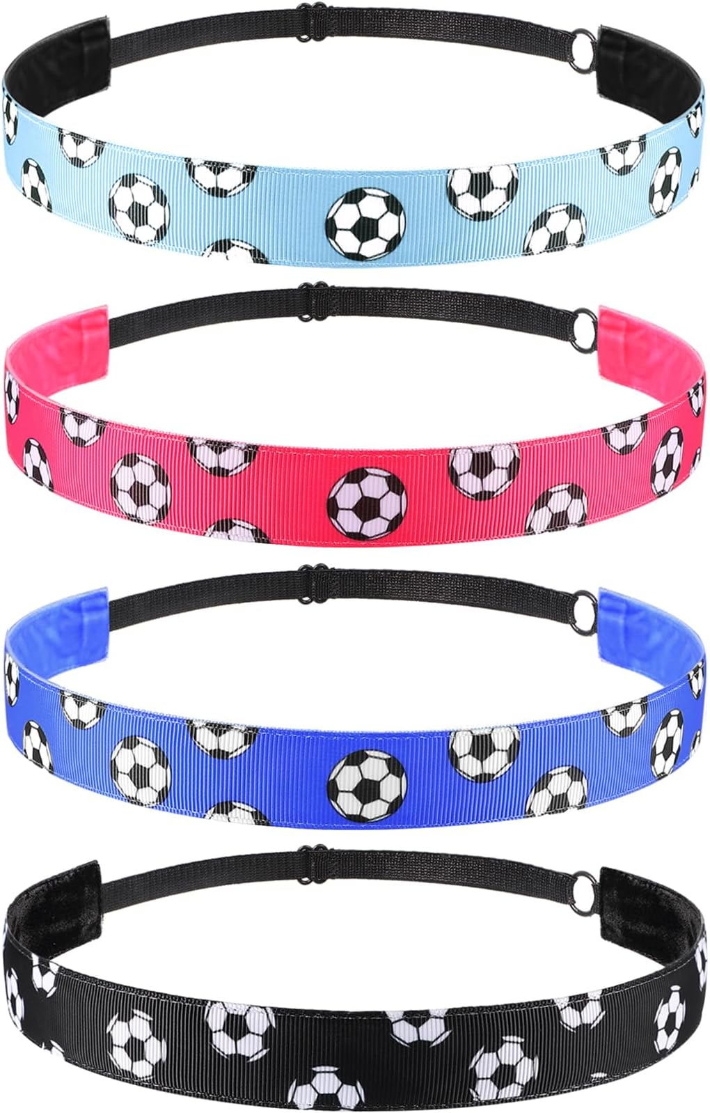 SATINIOR 4 Pieces Non-slip Soccer Headband for Girl Adjustable Football Hairband Sport(Black, Blue, Rose Red, Light Blue)