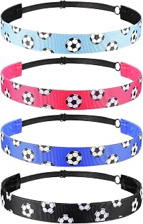 SATINIOR 4 Pieces Non-slip Soccer Headband for Girl Adjustable Football Hairband Sport(Black, Blue, Rose Red, Light Blue)