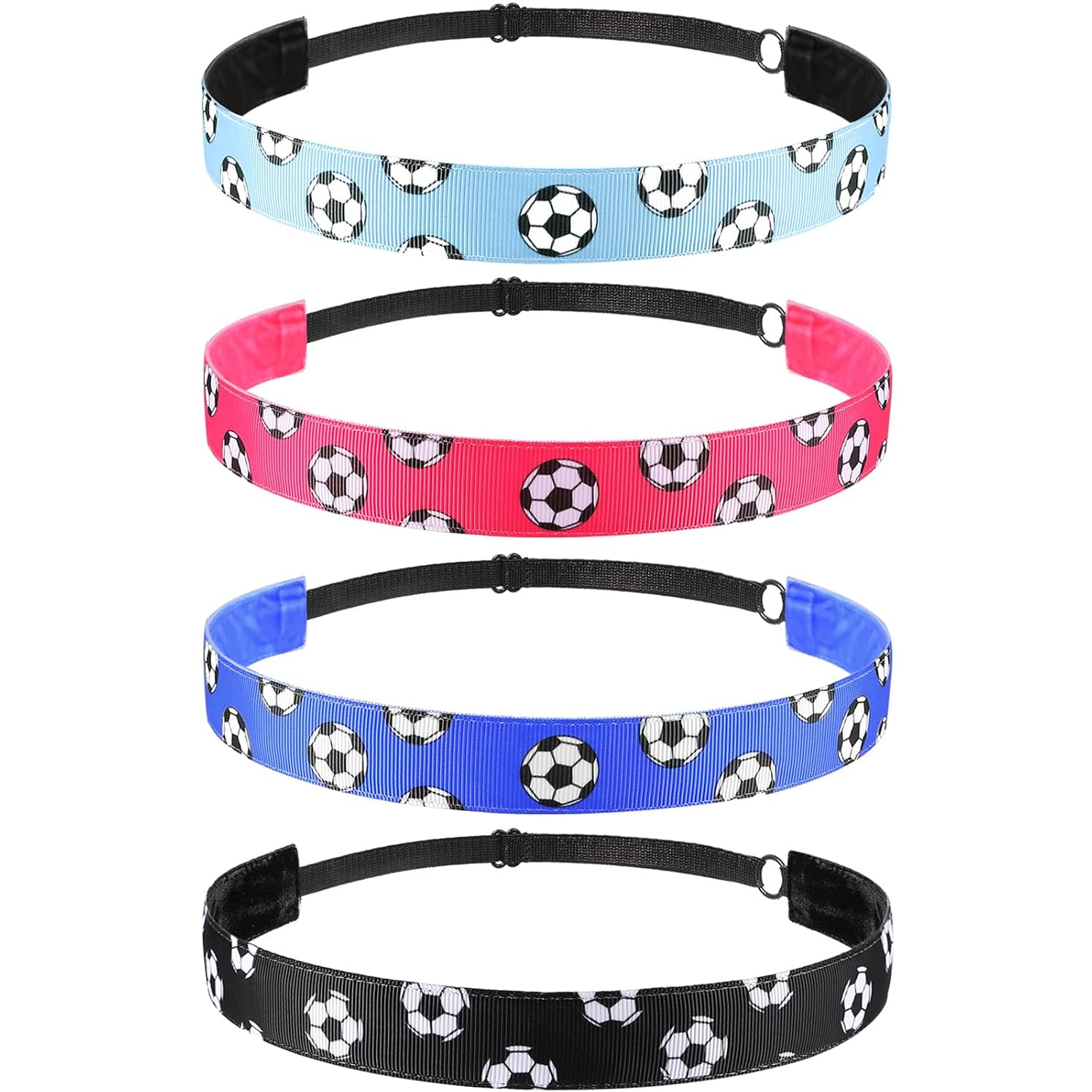 4 Pcs Nonslip Soccer Headband for Girls, Black, Blue, Rose Red, Light Blue