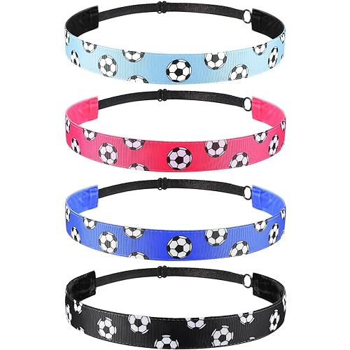 Miniatura 1 de SATINIOR 4 diademas de fútbol antideslizantes para niña, ajustable, color negro, azul, rosa y azul claro