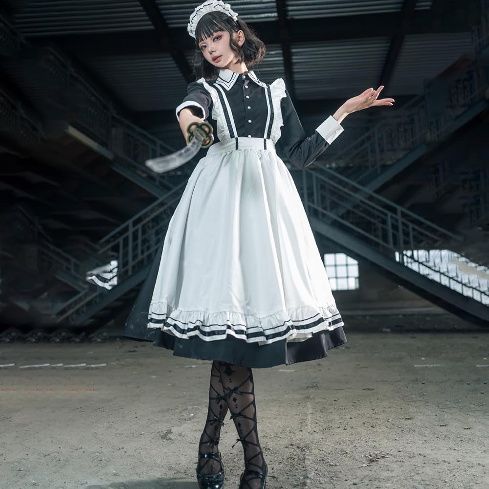 Womens French Maid Costume Halloween Costumes Anime Cosplay Party Lolita Dresses French Apron Headwear Dress Sets Black : Clothing, Shoes & Jewelry