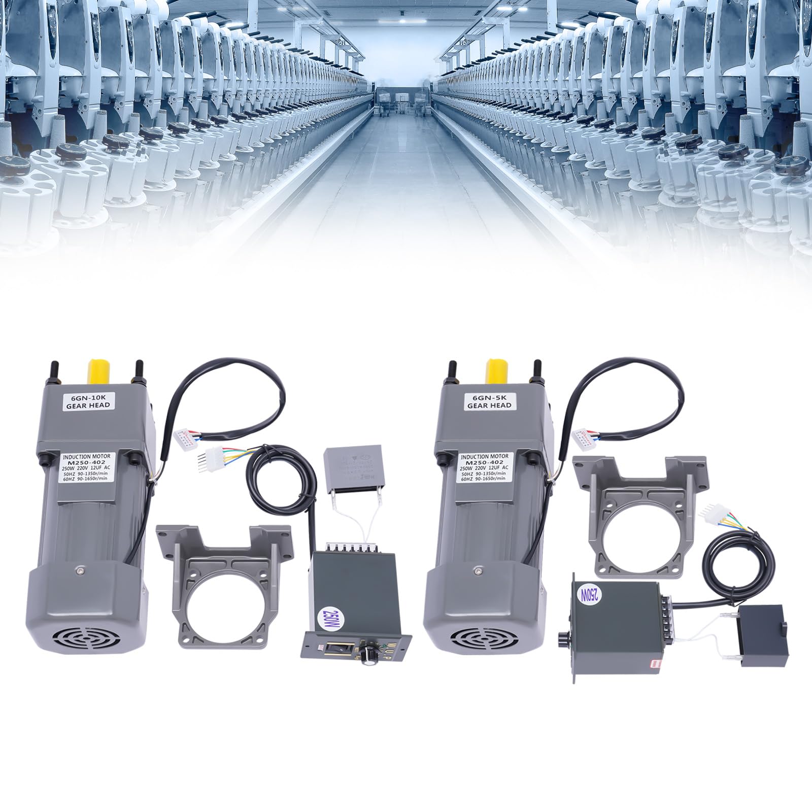Elektromotor 250W Getriebemotor 220V AC Einstellbarer Drehzahlregler Gear Motor Einphasig Hohe Drehmomente Stufenlos Regelbar Für Verpackung Druck Textil Industrie (5K)