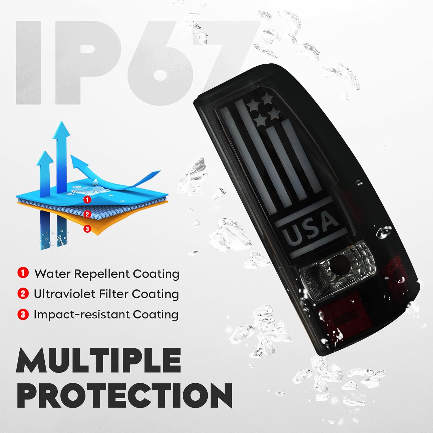 LED Tail Lights Assembly Fit for Chevy Silverado 1500 2500 99-02, 1500 2500 HD 01-02, for GMC Sierra 1500 2500 99-03, 1500 2500 HD 01-03 Rear Taillights Chrome Housing Smoked Lens