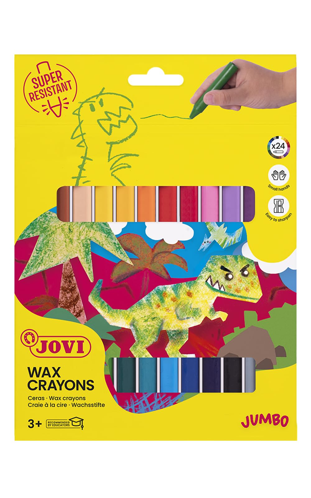 Jovi - Okrągłe kredki, Pudełko 24 szt., Różne kolory, Gładkie i równomierne pociągnięcia, Odporne i wydajne, Bezglutenowe (980/24)