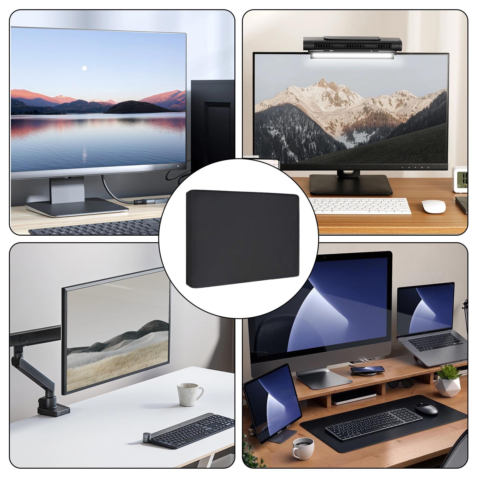 Copertura dello schermo del computer, copertura antipolvere del monitor,Custodia protettiva in nylon impermeabile per PC | Copertura antipolvere nera, protezione dello schermo lavabile multifunzionale