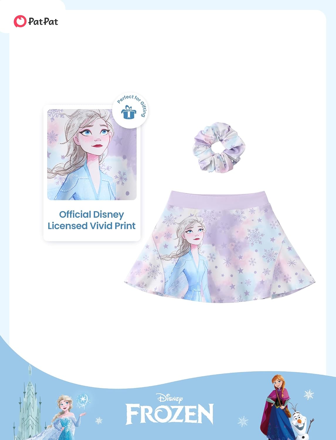 Disney Stitch丨Frozen丨Princess丨Minnie Mouse Girls Athletic Skort Inner Pocket Shorts + Scrunchie Tennis Golf A-line Skirt 2-9Y