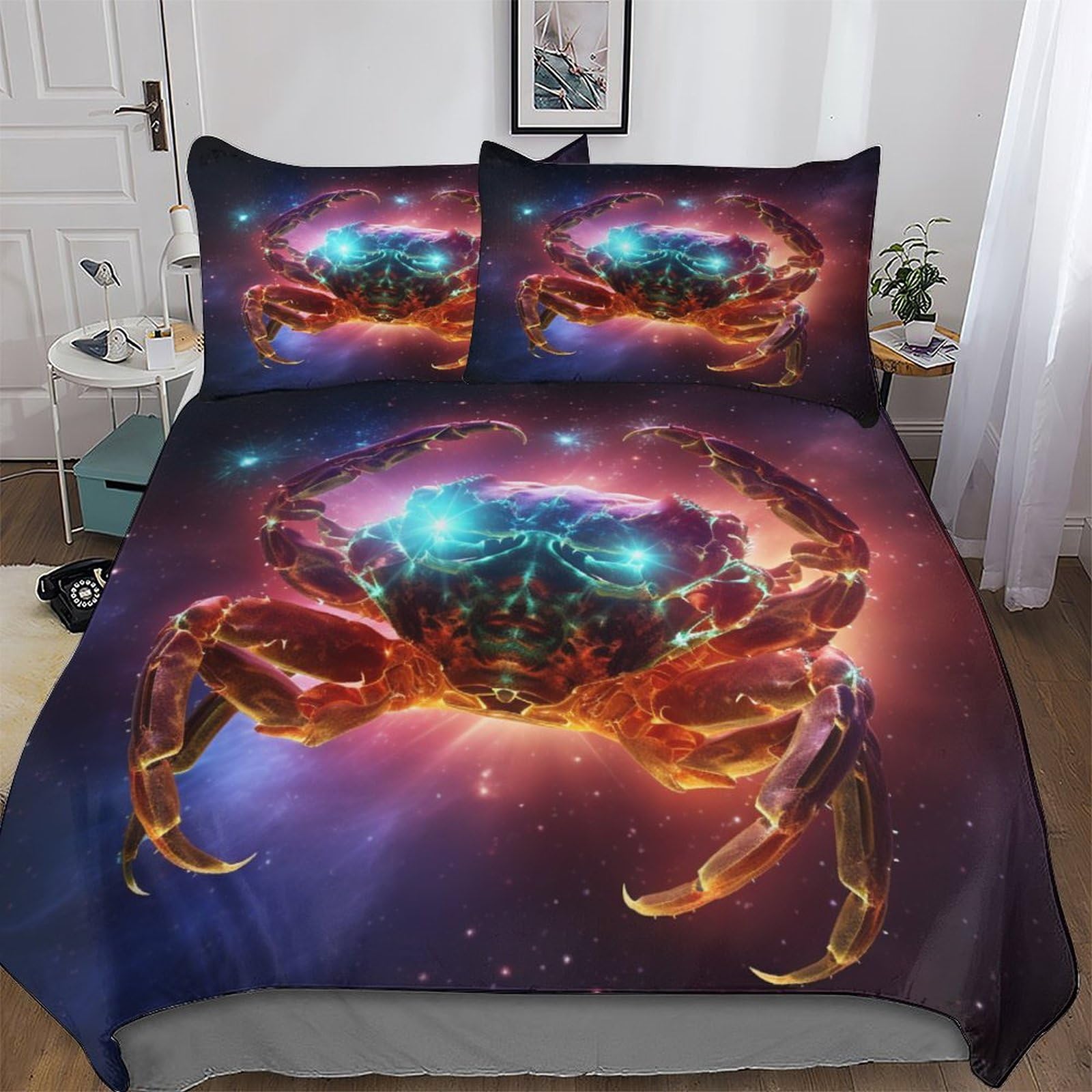 PAZZK Crab Duvet Cover 3PCs, 3D Bedding Sets with Zipper Closure, Microfiber Polyester Quilt Cover with Pillowcase, For Adult Girls Boys Cotton Comforter Cover King (220x240cm) — image 1