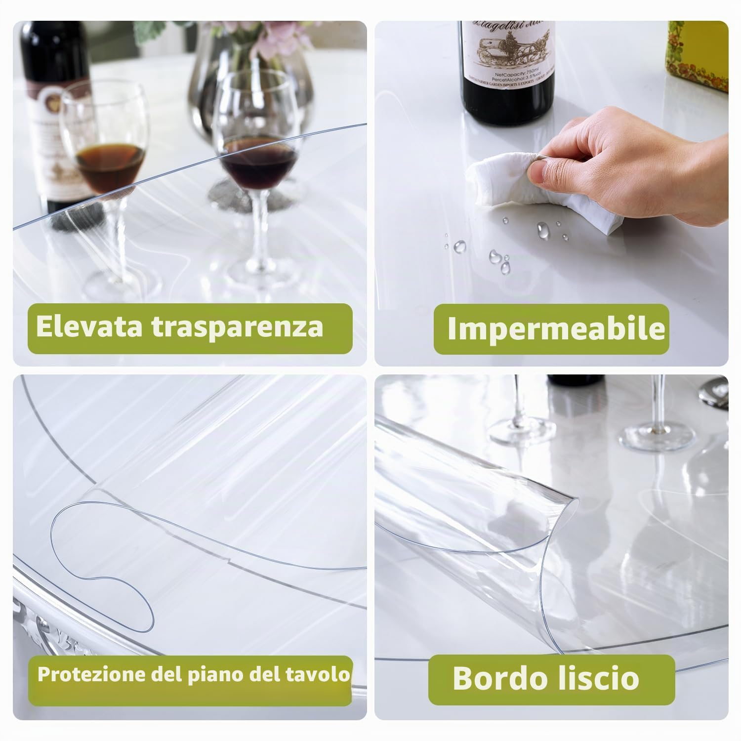 OstepDecor Tovaglia Plastificata Rotonda 120cm Ø, Tovaglia Trasparente Rotonda - Pellicola Protettiva in PVC Lavabile, Spessa e Resistente, Facile da Pulire