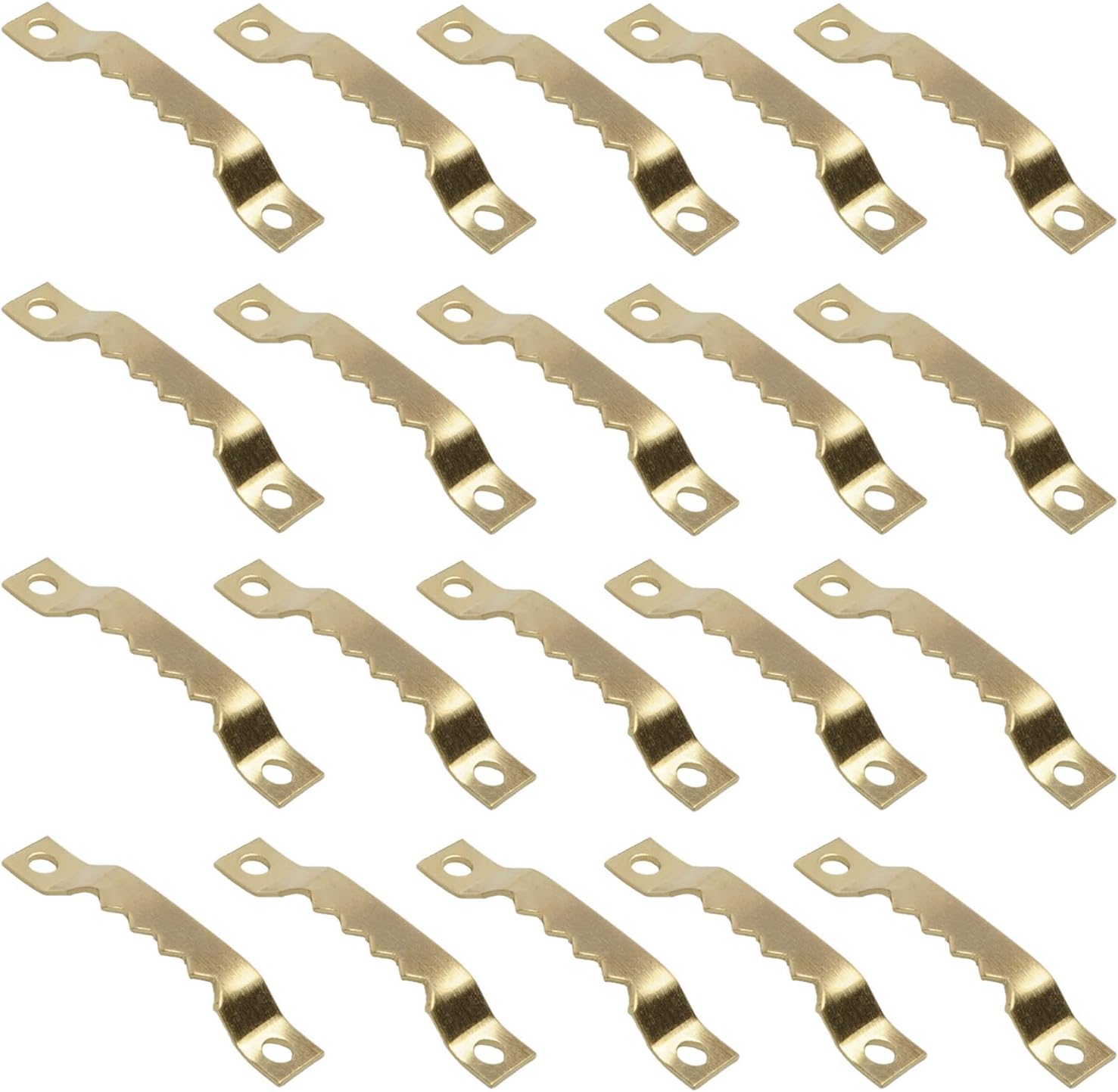100Pcs Iron Sawtooth Picture Hangers 1.57" x 0.28" Double Hole Picture Frames Hangers for Hanging Clock Paintings Artwork Picture Frame Hook Photos Gold Tone