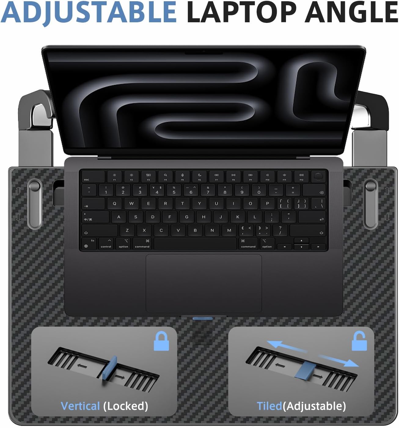 Steering Wheel Tray, Car Food Tray, Car Desk for Laptop, Carbon Fiber Look Multipurpose Car Table for Eating & Work, Adjustable Car Tray with Drawer and Anti-Slip Protective Adhesive