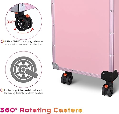 Vista 73 de BYOOTIQUE Estación de escritorio de mesa de manicura portátil para organizador de tecnología de uñas, estuche de maquillaje rodante con ruedas, 4