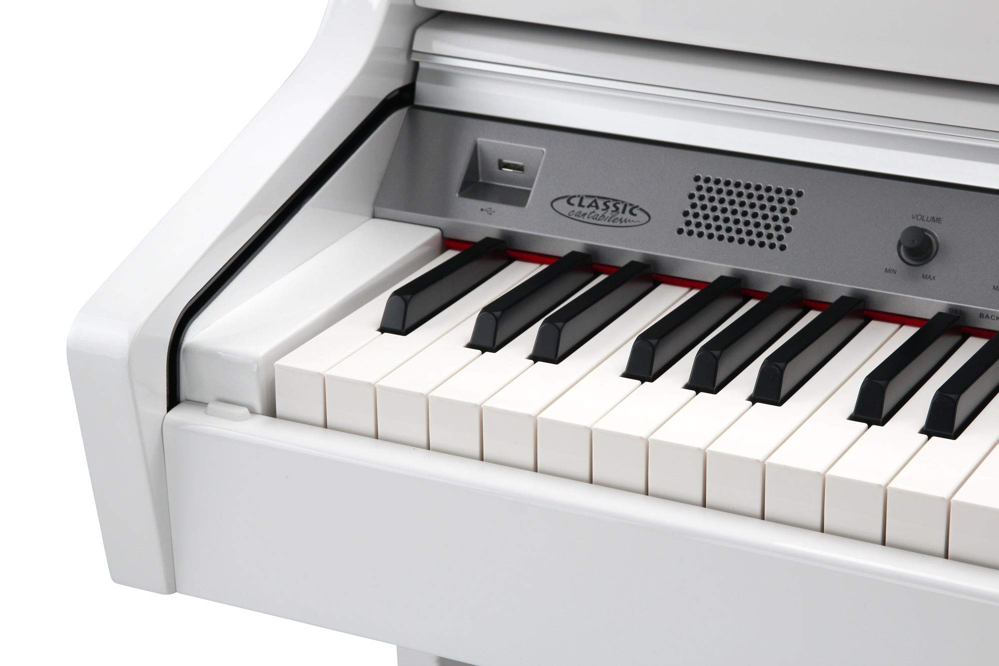 Classic Cantabile DP-A 410 WH E-Piano Bianco Lucido SET incl. Panchetta | Tastiera HA-88-S500 con 88 tasti a meccanica a martello e dinamica di tocco, 3 pedali (Sustain, Sostenuto, Soft), 600 Voices