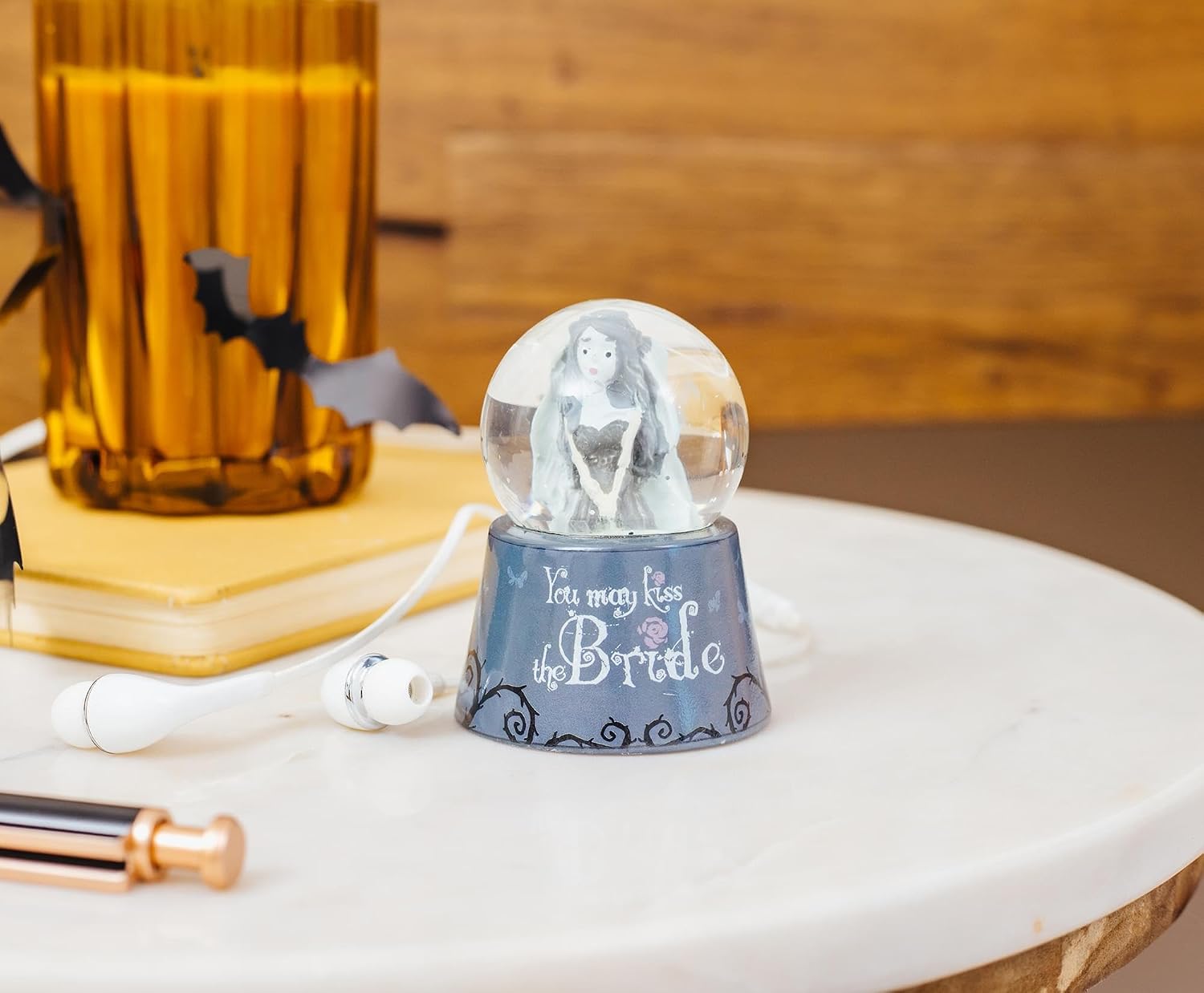 Tim Burton's Corpse Bride Emily You May Kiss The Bride Light-Up Mini Snow Globe with Swirling Glitter Display | 3 Inches Tall