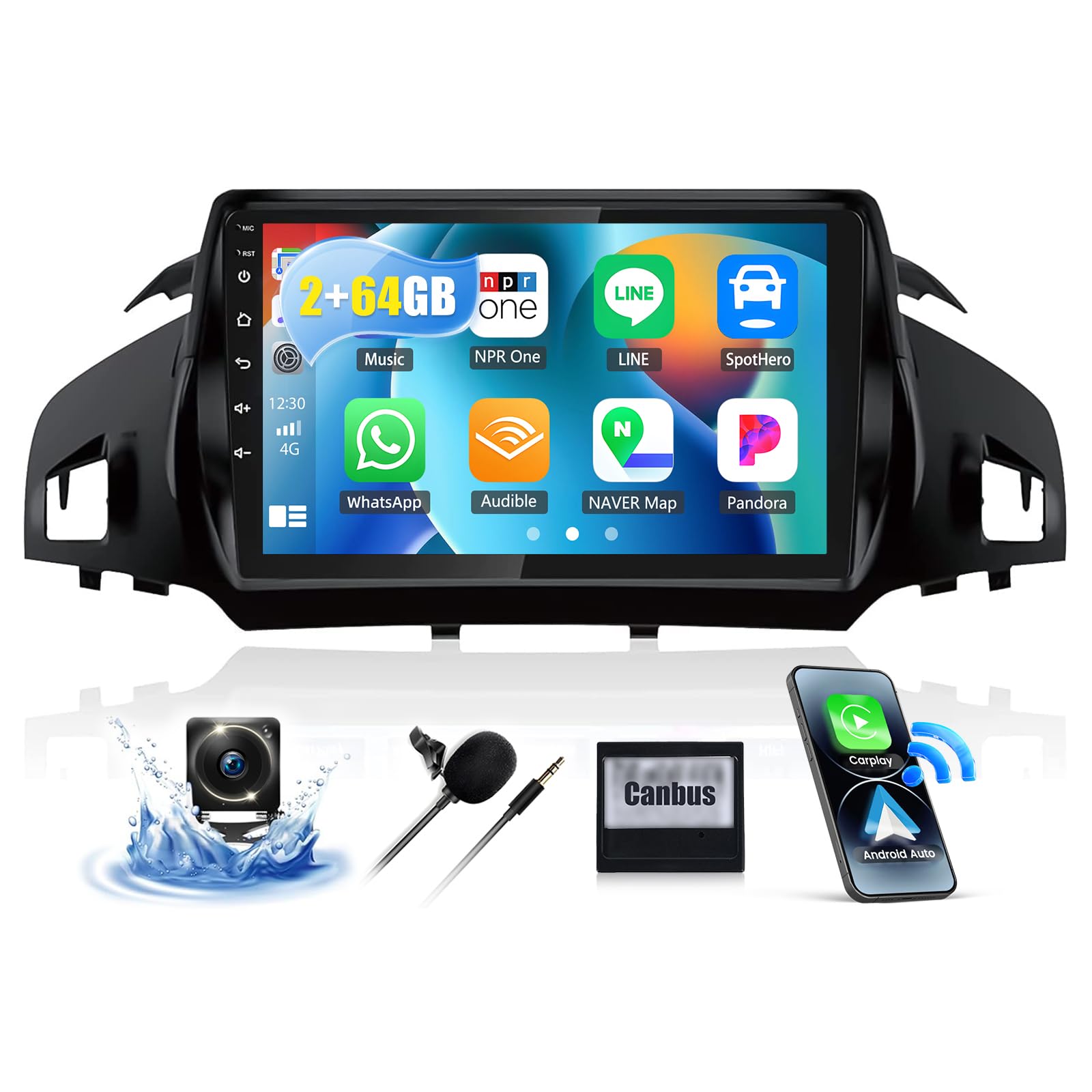 2+64GB Car Stereo Radio with Wireless CarPlay Android Auto for 2014 2015 2016 2017 Ford Escape Radio, 9" Android 13 Head Unit Touch Screen Car Radio