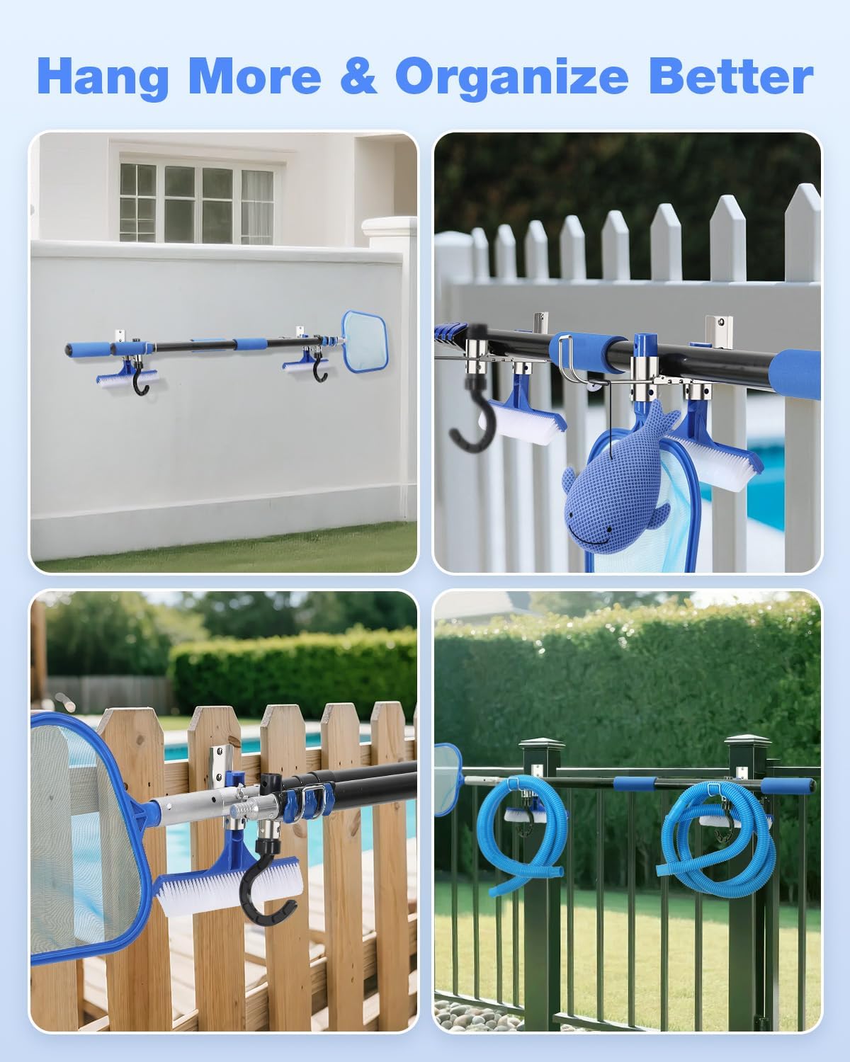 Pool Fence Hooks Stainless Steel Pool Hanger Heavy Duty | Hooks for Pool Pole, Pool Equipment, Skimmers, Nets, Hose– Vinyl/Wood Fence Hook, Pool Tool Hanger for Accessories Storage
