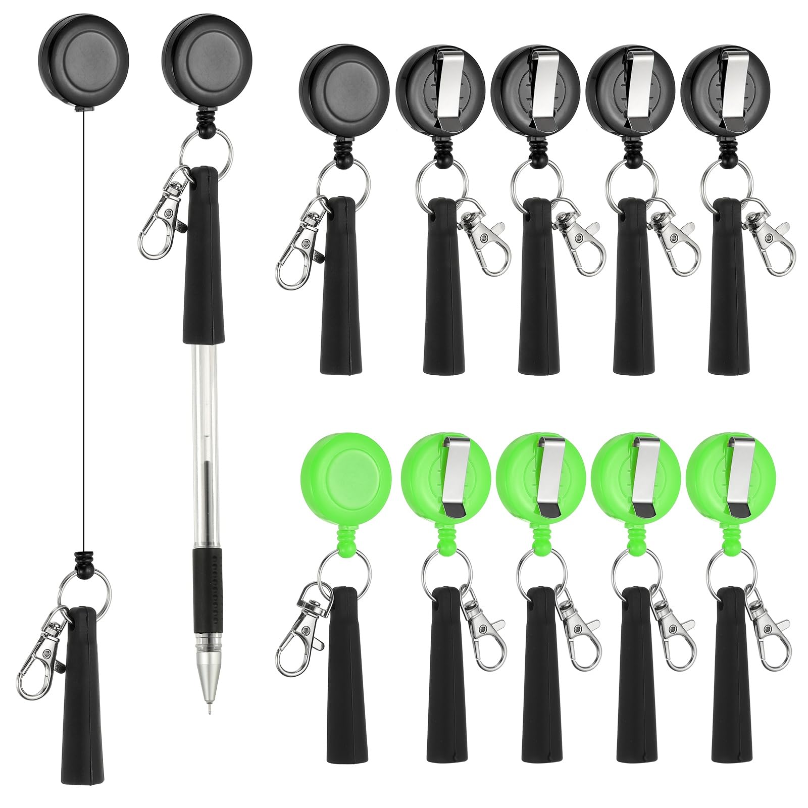 PATIKIL Retractable Pen Holder, 20Pcs Pull Pen Pencil Holder Elastic Silicone Grip Pencil Holder for Woodwork Bricklayer Markers and Carpenter Pencils, Light Green/Black