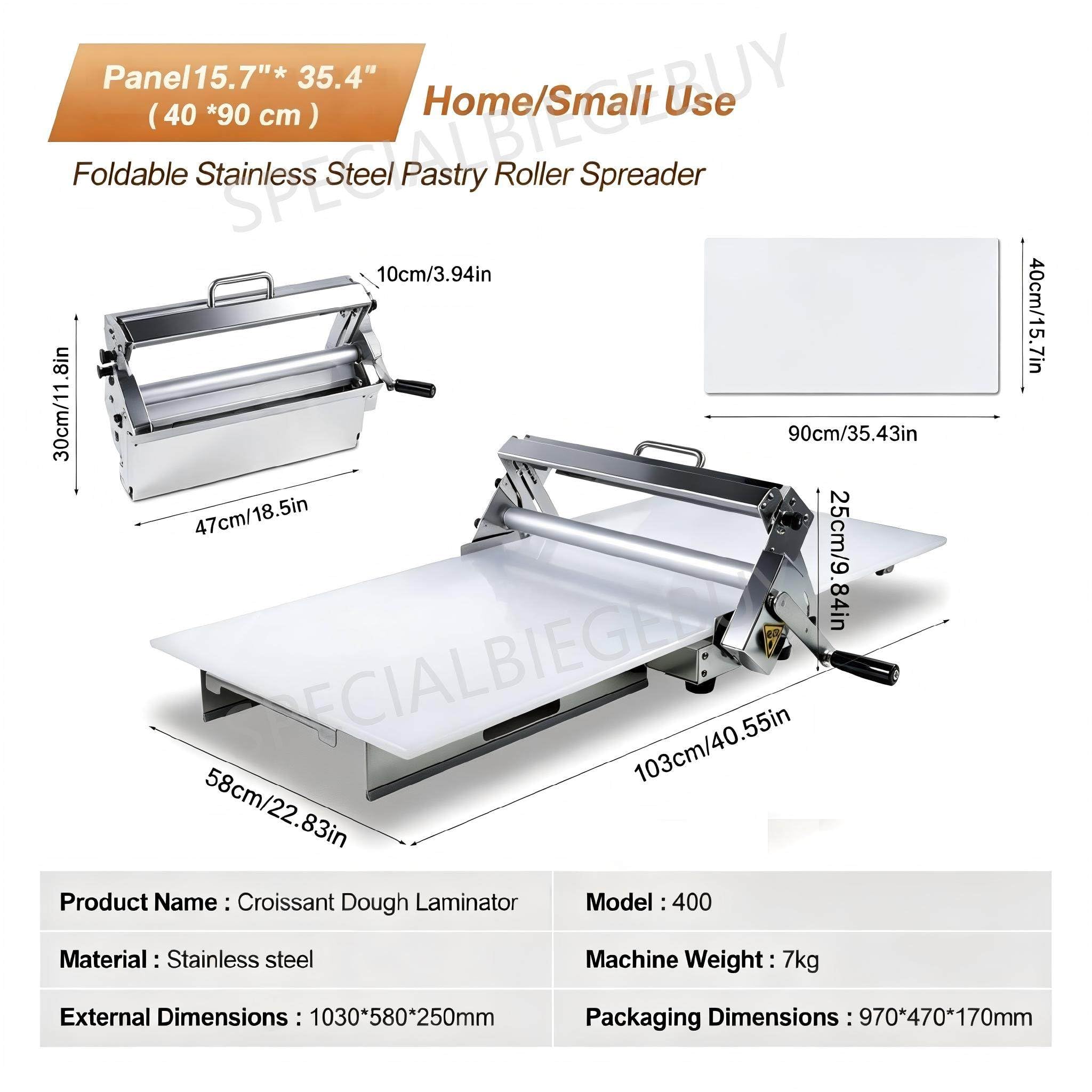 Stołowy Cukierniczy Ręczny Laminator Ciasta Rogalikowego 40×90cmPanel | Składana Ręczna Walcarka Fondant, Grubość Regulowana 0-25 Mm Dla Piekarni Cukierni, Stal Nierdzewna Dwie Wielkości