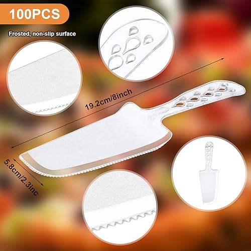 Miniatura 2 de 100 piezas de plástico desechables para tartas y servidores de 8 x 2.3 pulgadas, cortador de plástico transparente para tartas, tartas, pizza,