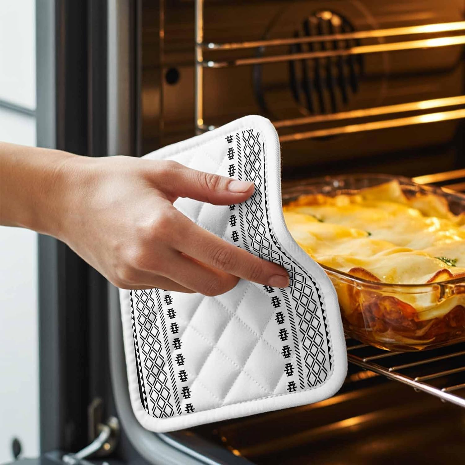 Boho Black Pot Holders for Kitchen Heatproof Potholder, 5 Pack Farmhouse Vintage Bohemia Geometric Hot Pads Multipurpose Oven Pads Cloth Potholders Trivet for Cooking Baking