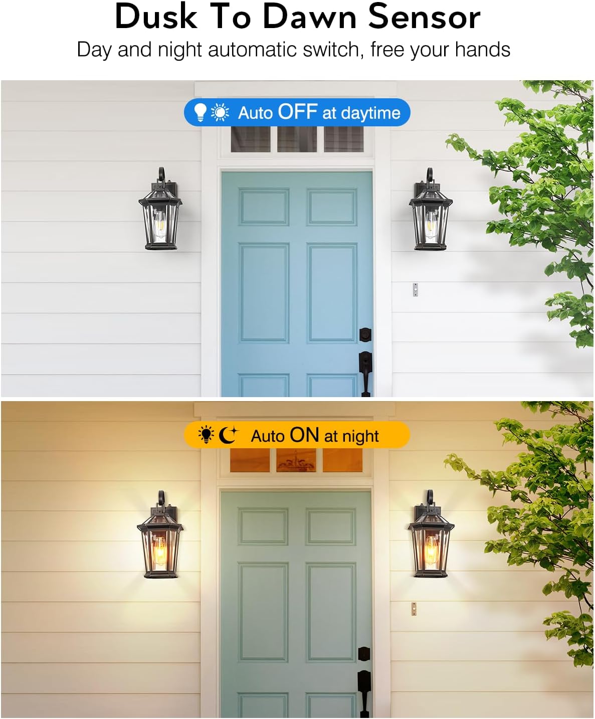 VIANIS Dusk to Dawn Outdoor Wall Lighting, Black Waterproof Exterior Lighting Fixtures for House, 100% Anti-Rust Aluminum Modern Outside Coach Light Fixture Wall Mount for Porch, Garage, Front Door