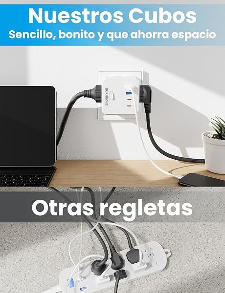 BURNNOVE Cubo Enchufe 8 en 1 Ladron Enchufes 4000W Cubo Enchufes Múltiples Pared con 4 Tomas de CA y 4 USB Cubo Enchufe Multiple Pared con Interruptor para Hogar Oficina Viajes - 5