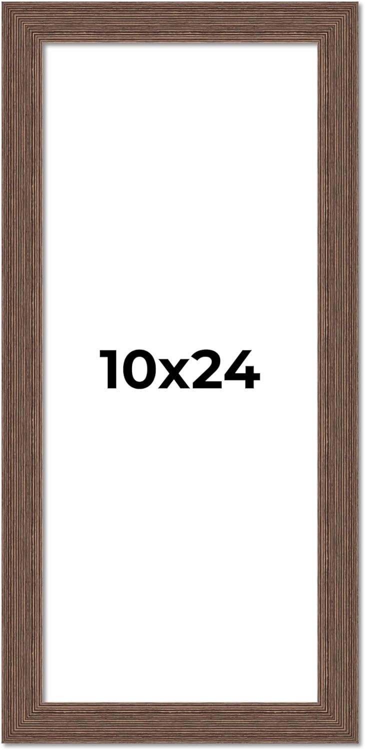 10x24 Frame Brown Farmhouse Solid Wood Picture Frame Width 1.5 Inches | Interior Frame Depth 0.5 Inches | Rustic Barnwood Brown Distressed Frame with UV Acrylic, Foam Board Backing & Hanging Hardware