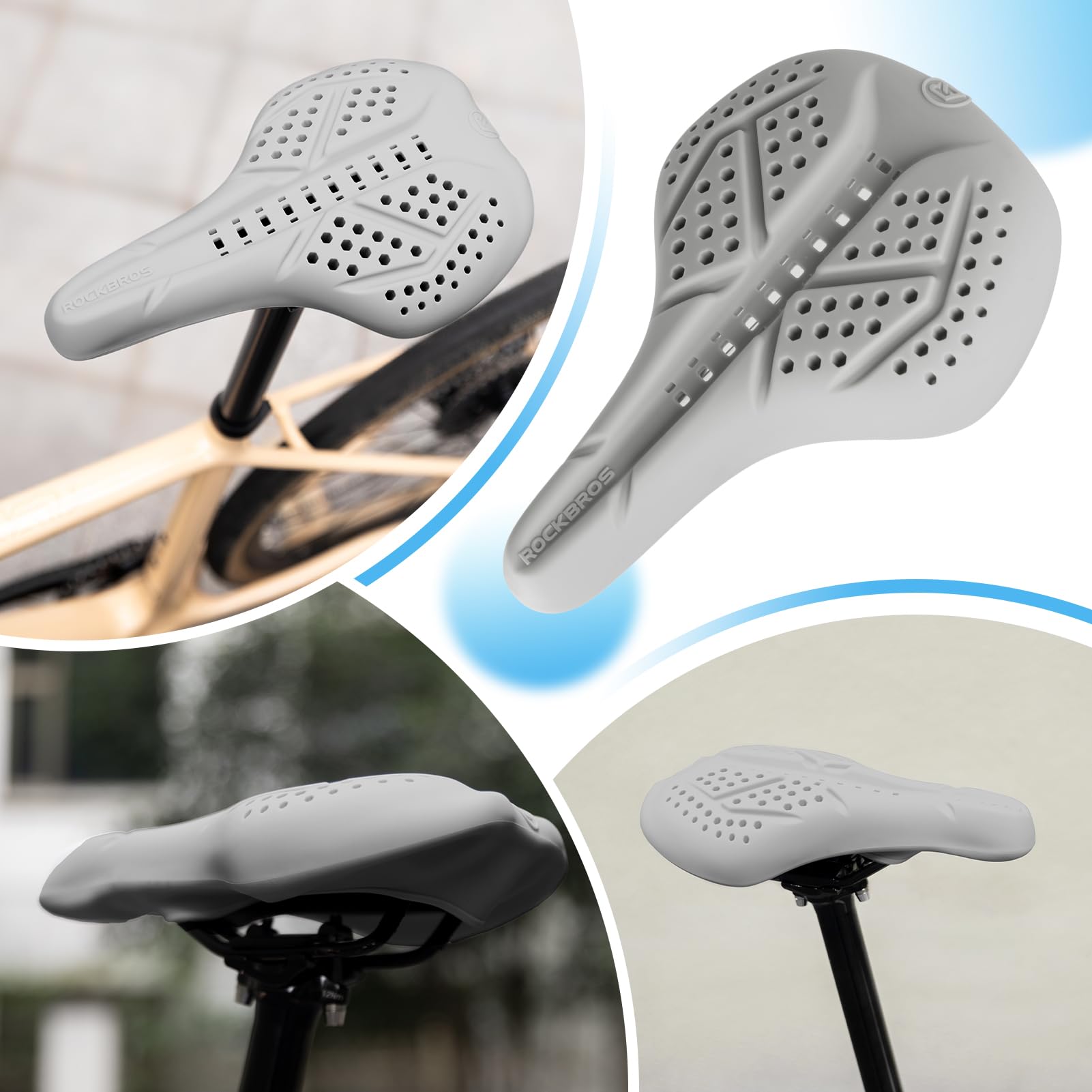 ROCKBROS Coprisella Bici Comoda in Silicone, Copri Sella Traspirante, Coprisella Bici Ammortizzante, Sellino Morbido, Sella Ergonomica per MTB/Bici da Strada, Accessori per Ciclismo, Uomo e Donna