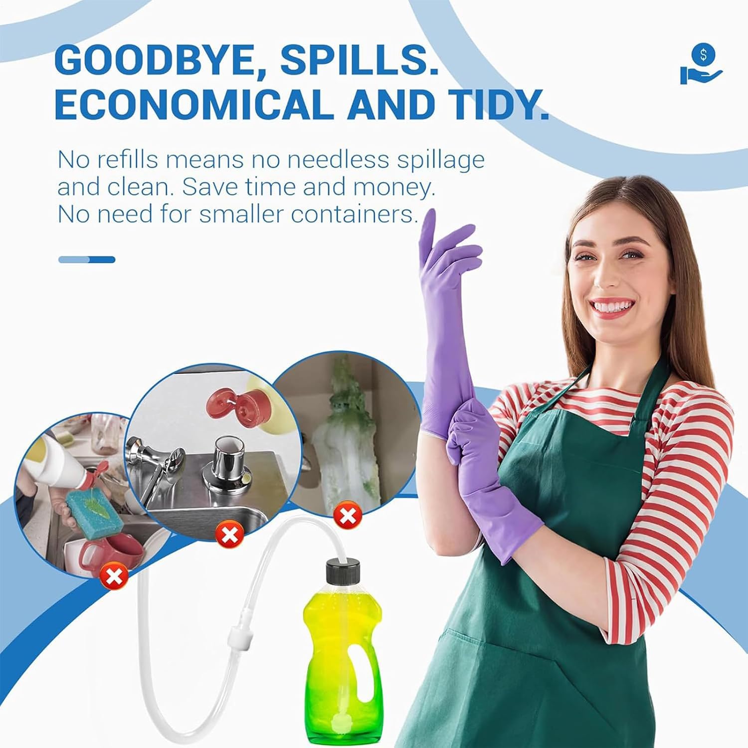 Under Counter Soap Dispenser Tube | Kitchen Soap Dispenser with Check Valve | Long Bathroom Shampoo Tube for Home, Hotel, Apartment