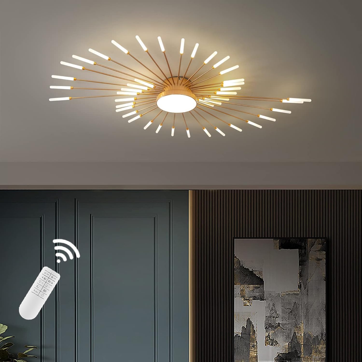 Plafoniera Moderna A Led Dimmerabile,42+1 Teste Lampada Da Soffitto A Incasso In Oro Lampadari Per Camera Dei Bambini Camera Da Letto Soggiorno Luce A Forma Di Fiore3000-6000k Con Telecomando