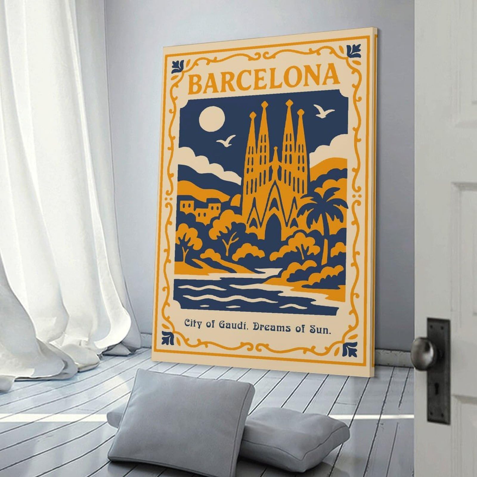 Junmoney Frame-Style-16-1 Canvas Wall Art Barcelona Travel (2), 20X30inch(50X75cm), For Living Room, Bedroom, Office Or Hallway, Decorative Artwork With Broad Appeal