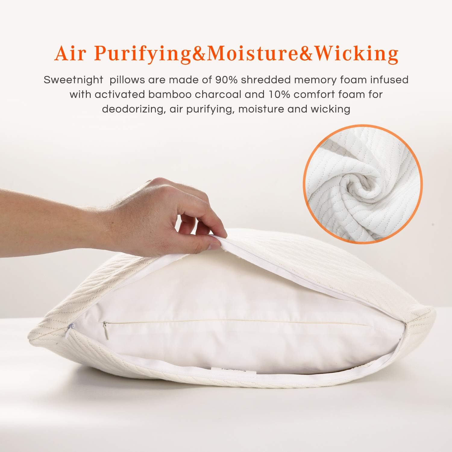 Lіmіtеd Stосk Sweetnight King Size Pillows for Sleeping-Adjustable Bamboo Charcoal Shredded Memory Foam Pillow with Removable Cooling Bamboo Pillow Case for Side/Back/Stomach Sleeper, Full Support&Neck Pain Relief